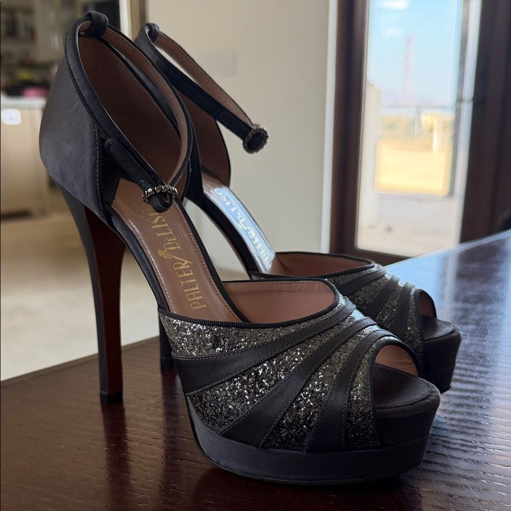Palter Deliso vintage grey satin Glitter retro pinup Heels 37